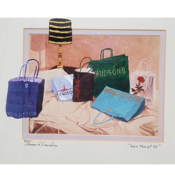 Thomas R. Dawkins Oil Painting "Shop Much? III"  Certification Inc. Vtg 2001 - Picture 2 of 5